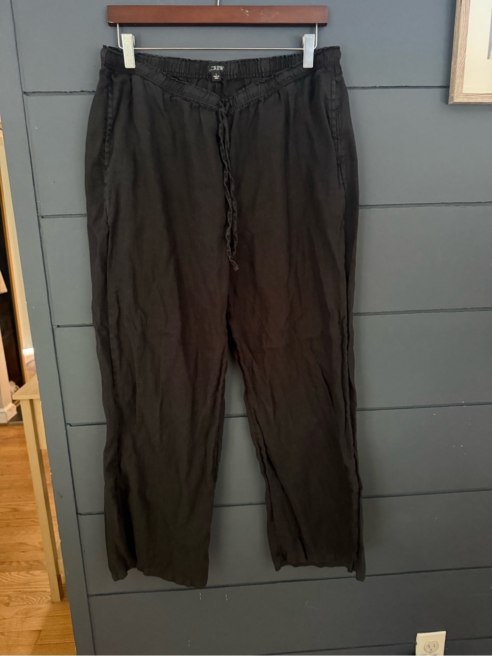 J crew linen wide leg pull on black pants size large